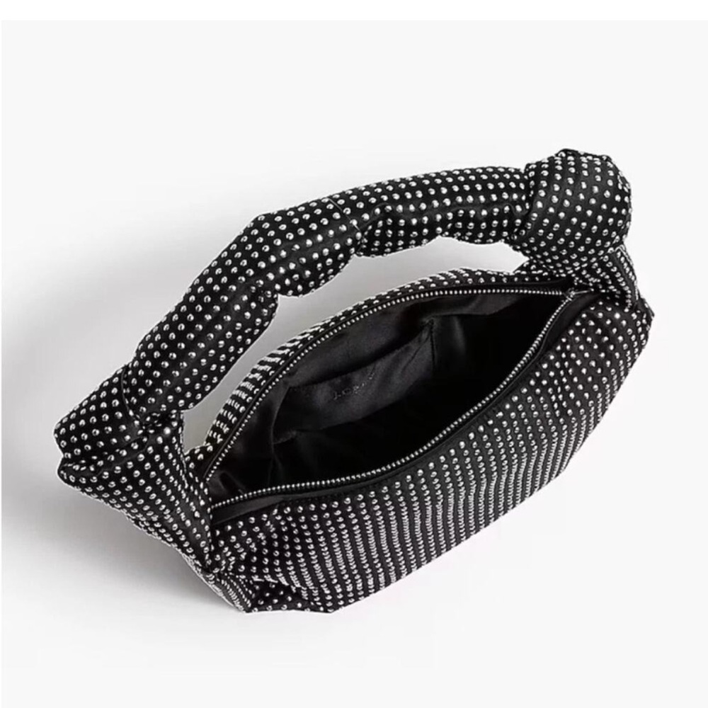NWT J. Crew Lightweight Studded Double-Knot Handbag Black Silver Jeweled Bag - Picture 3 of 6